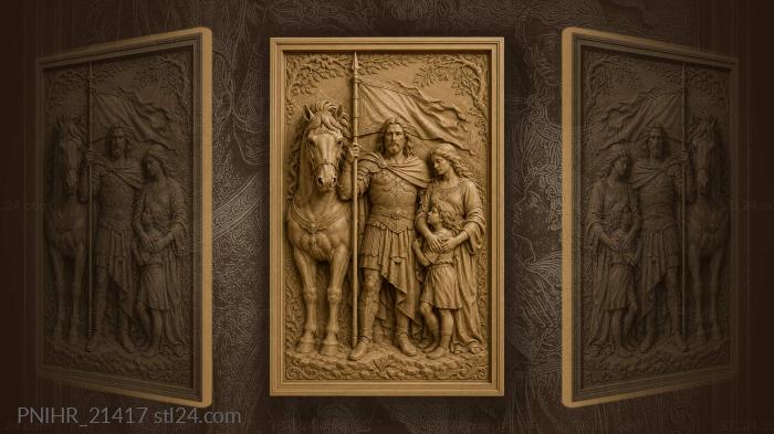 Warrior with a banner beside his family 3d STL model