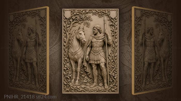 Warrior with a raised spear among ivy 3d STL model