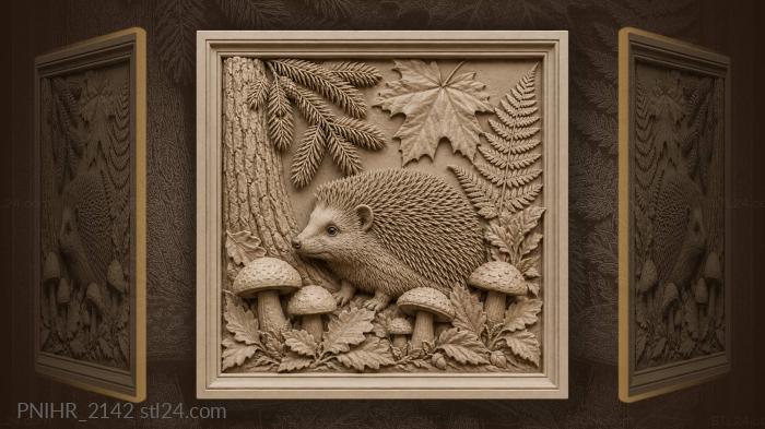 Hedgehog among toadstools and ferns 3d STL model