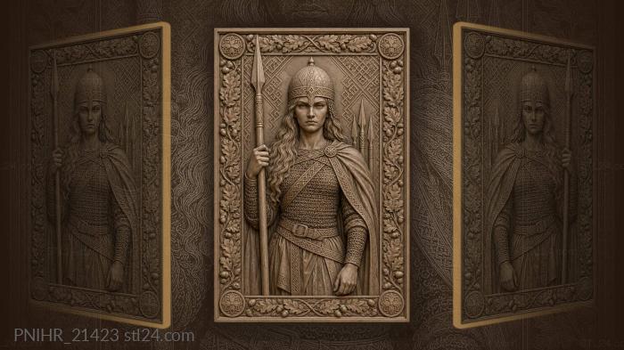 Warrior maiden with spear and helmet 3d STL model