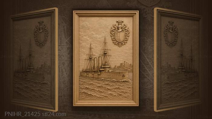 Majestic warship sailing distant fortress 3d STL model