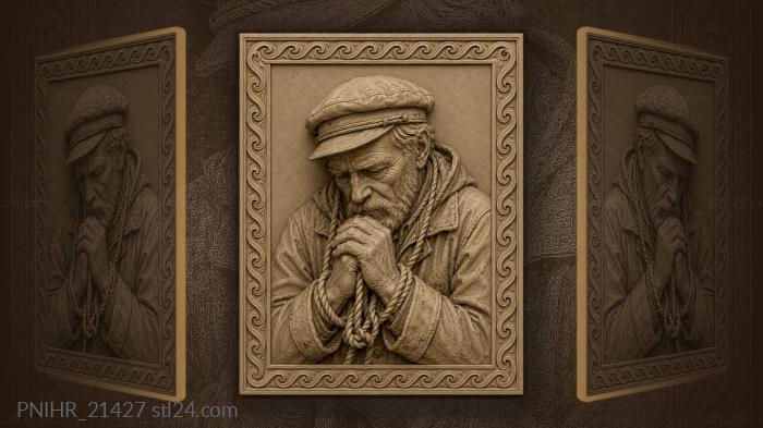 Old fisherman with knotted rope 3d STL model