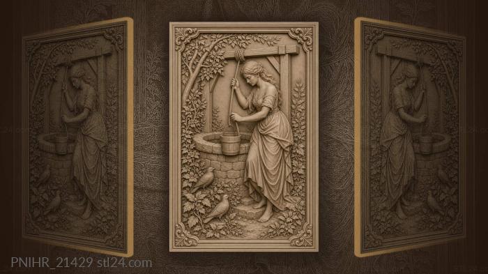 Young woman drawing water bucket 3d STL model