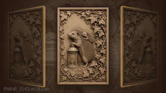 Hedgehog with cub under lantern 3d STL model