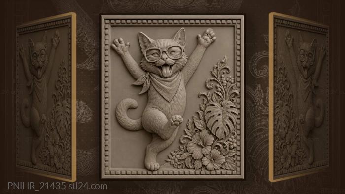 Playful cat with glasses celebrates 3d STL model