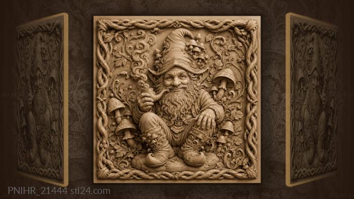 Gnome with pipe and mushroom garden 3d STL model