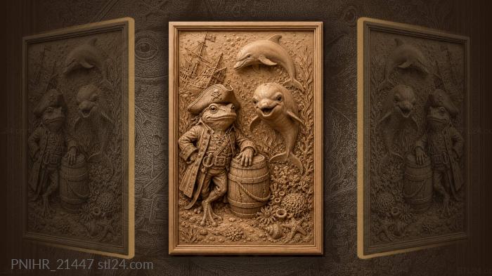 Pirate frog and playful dolphins 3d STL model