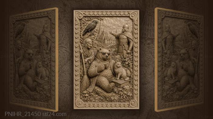 Bear in sunglasses with a cat and knight 3d STL model