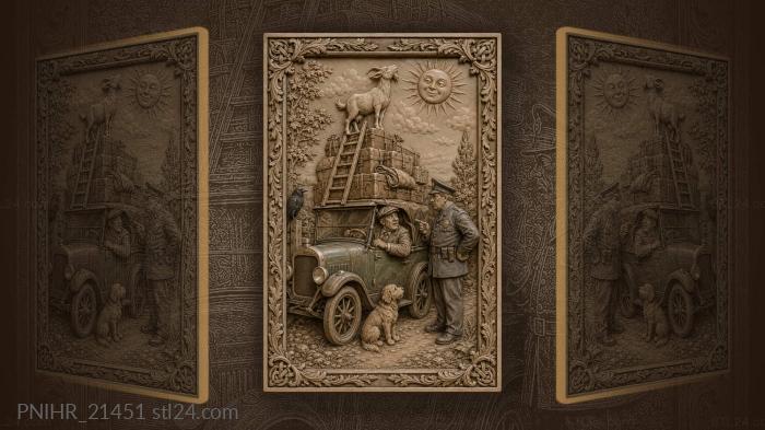 Vintage car stop whimsical roadside scene 3d STL model