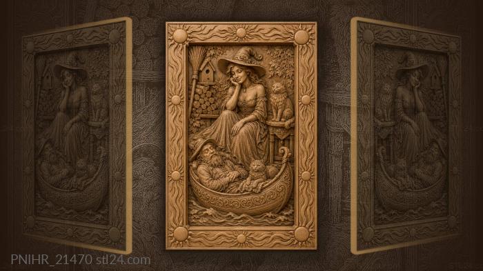 Sleepy boatman with curious cats 3d STL model
