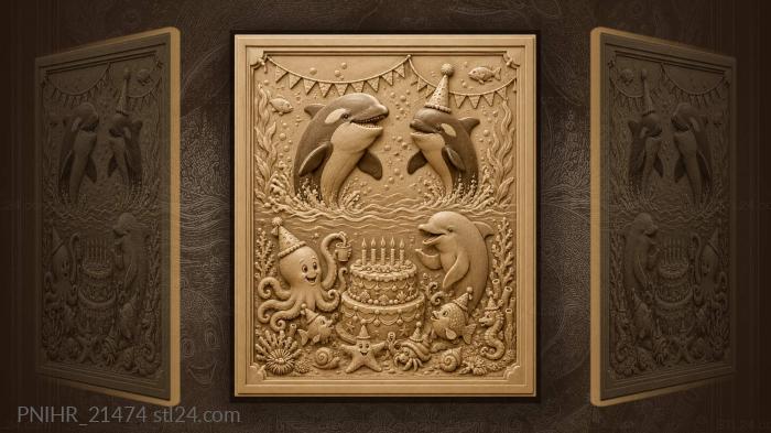 Orca birthday underwater celebration 3d STL model