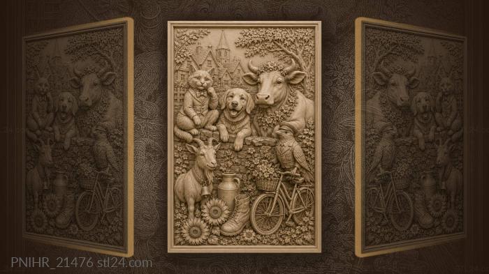 Village life with playful animals flowers 3d STL model
