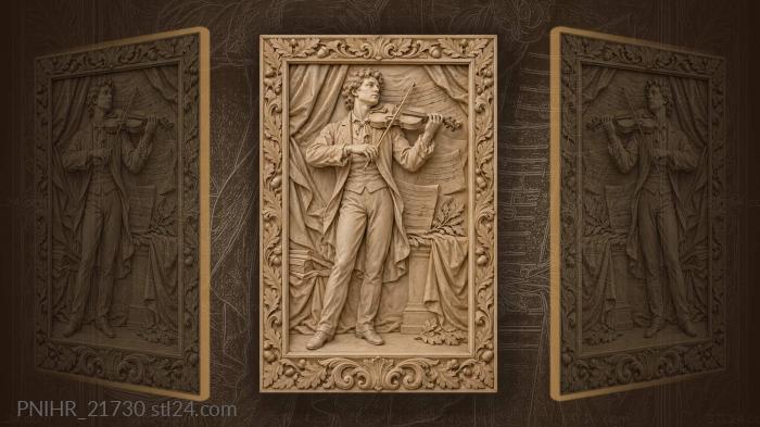 Young violinist with musical backdrop · Johann Sebastian Bach 3d STL model