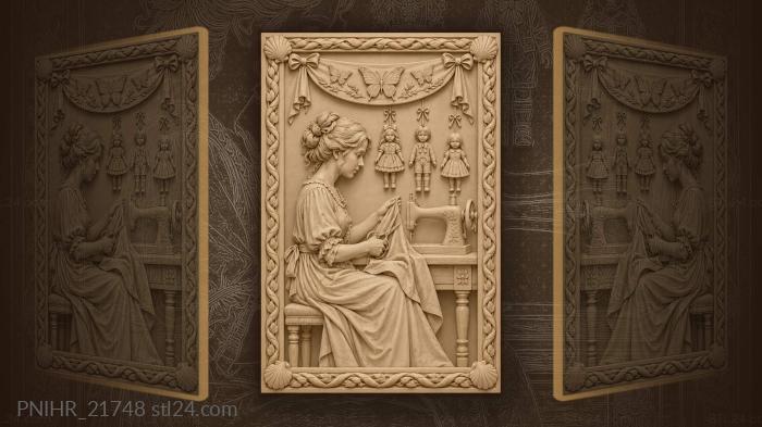 Seamstress at her sewing machine 3d STL model