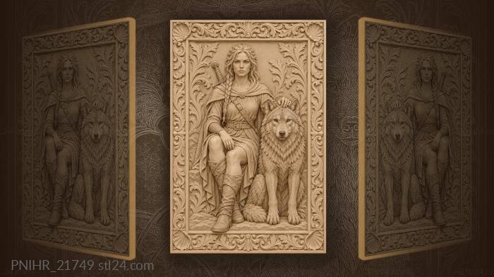 Swordbearer reassures her loyal wolf 3d STL model