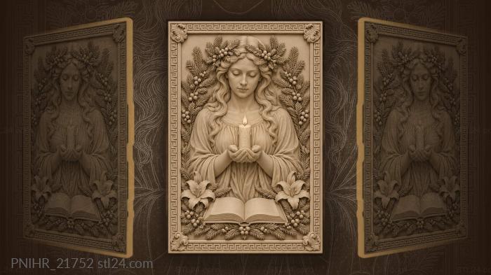 Candle in her hands and an evergreen crown 3d STL model