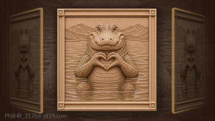 Alligator love mountain lake scene 3d STL model