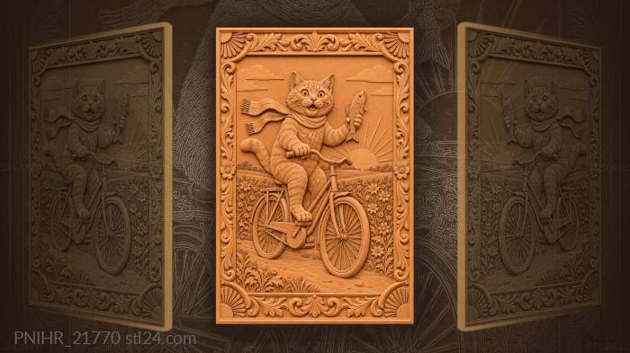Cat pedalling home with his fish 3d STL model
