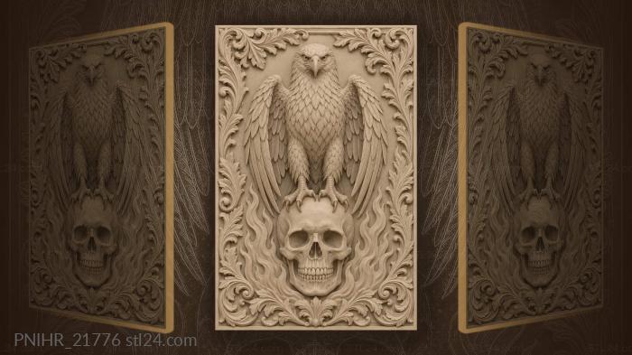 Flames behind skull under eagle 3d STL model