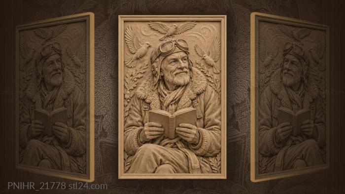 Pilot with book and birds 3d STL model