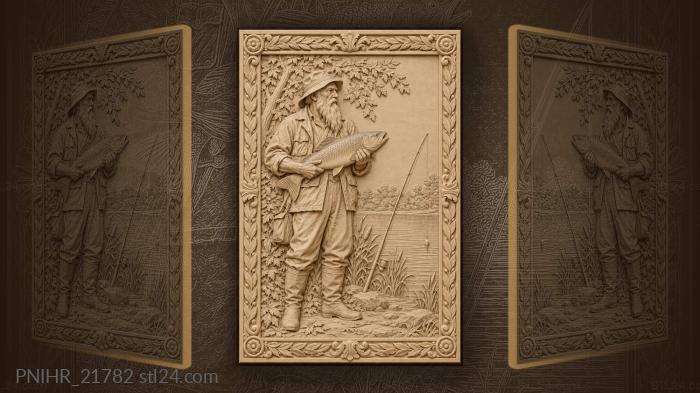Old man lifting a large fish 3d STL model