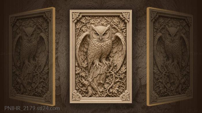 Owl spreading wings on trunk 3d STL model
