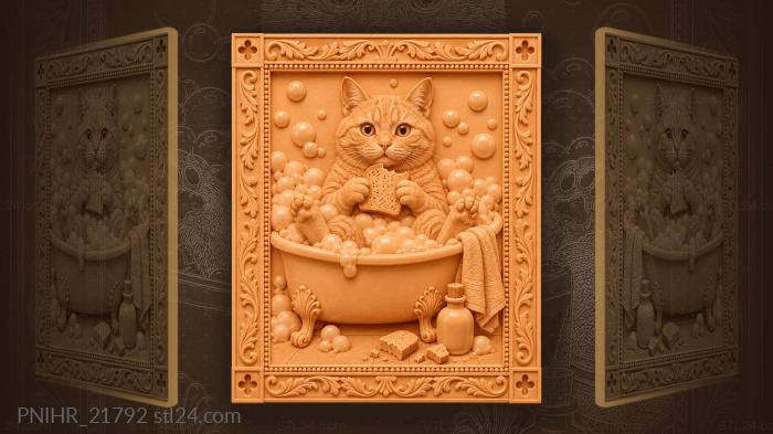 Orange cat enjoying bubbly bath 3d STL model