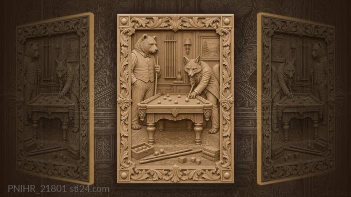 Billiards with bear and fox 3d STL model