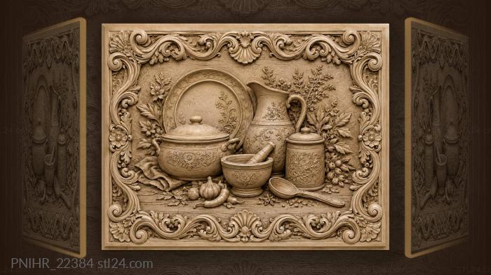 Rustic kitchen still life with florals 3d STL model