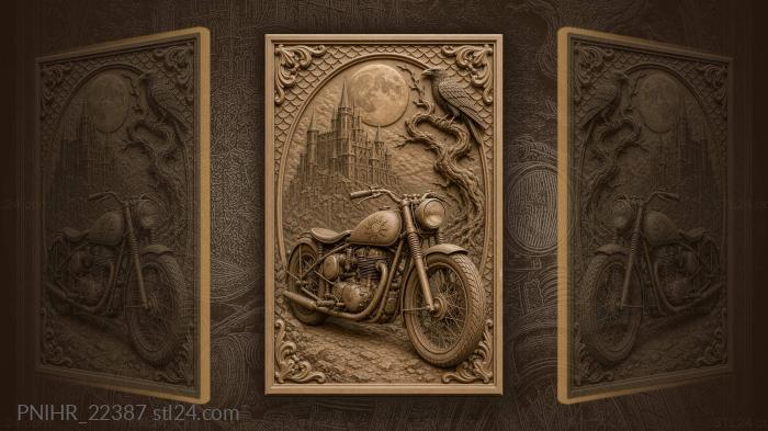 Vintage motorcycle gothic castle moon raven 3d STL model