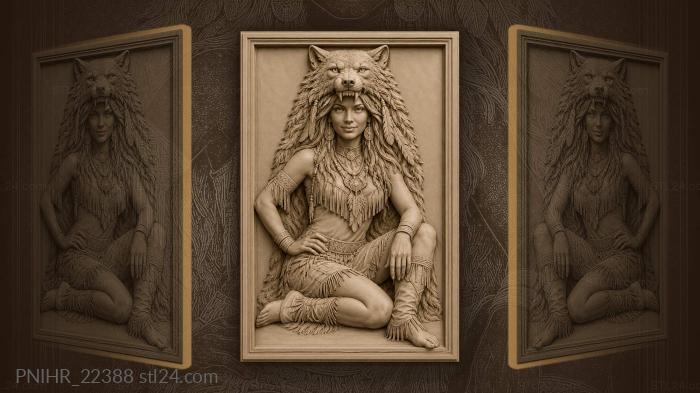 Wolf spirit and native woman 3d STL model