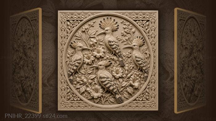 Hoopoe among flowers and leaves 3d STL model