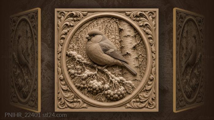 Bullfinch on winter berry branch 3d STL model