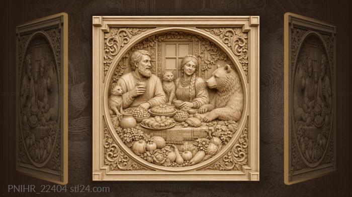 Festive feast with bear and cats 3d STL model