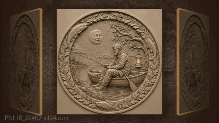 Moonlit fisherman quiet water scene 3d STL model
