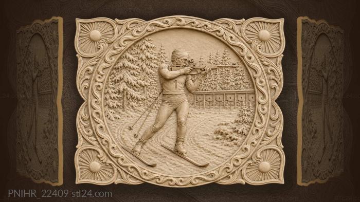 Winter sport athlete with rifle aiming 3d STL model