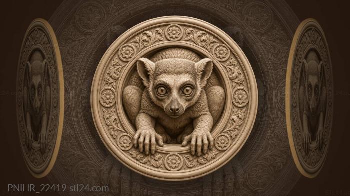 Curious lemur among floral ornaments 3d STL model