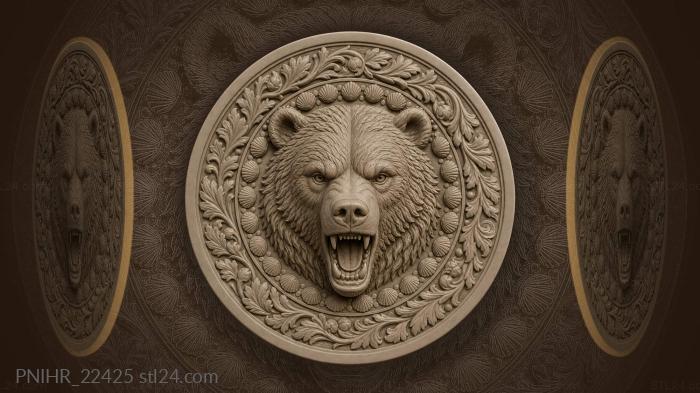 Fierce bear with shell border 3d STL model