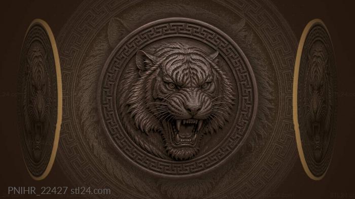 Fierce tiger head with greek key 3d STL model