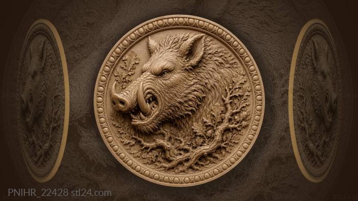 Tusked boar among roots and branches 3d STL model
