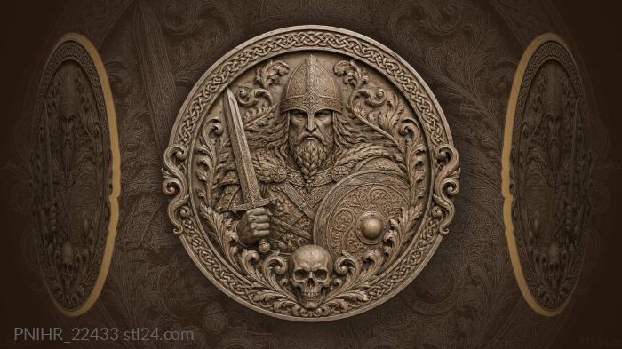Skull below a sword and shield 3d STL model