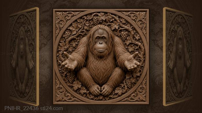 Orangutan among lush grapevine branches 3d STL model