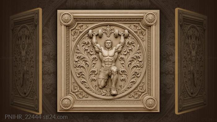 Strongman lifting dumbbells floral frame 3d STL model
