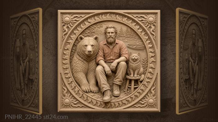 Man bear cat riverside scene 3d STL model