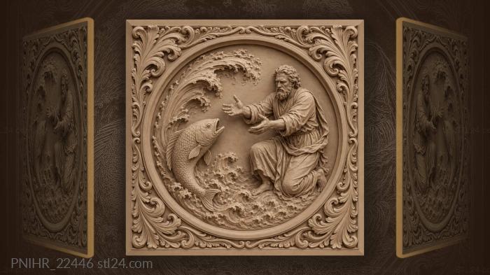 Old man reaching for a fish in waves 3d STL model