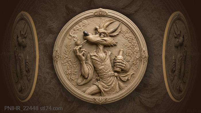 Coyote smokes while brandishing a bottle 3d STL model