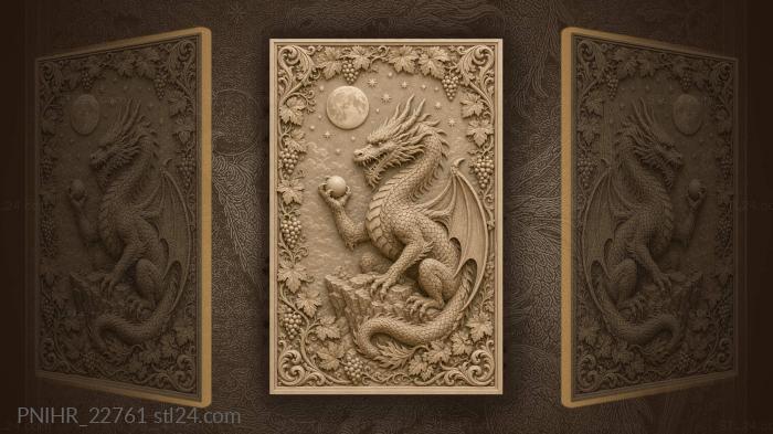 Dragon with an orb beneath full moon 3d STL model
