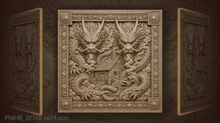 Many headed serpent coiled around house 3d STL model