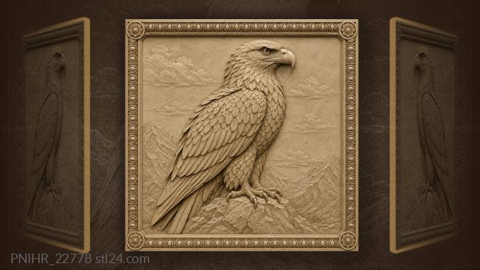 Calm eagle within a beaded border 3d STL model