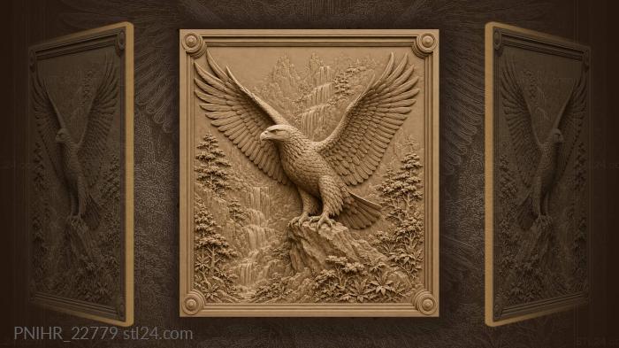 Majestic eagle above mountain waterfall 3d STL model